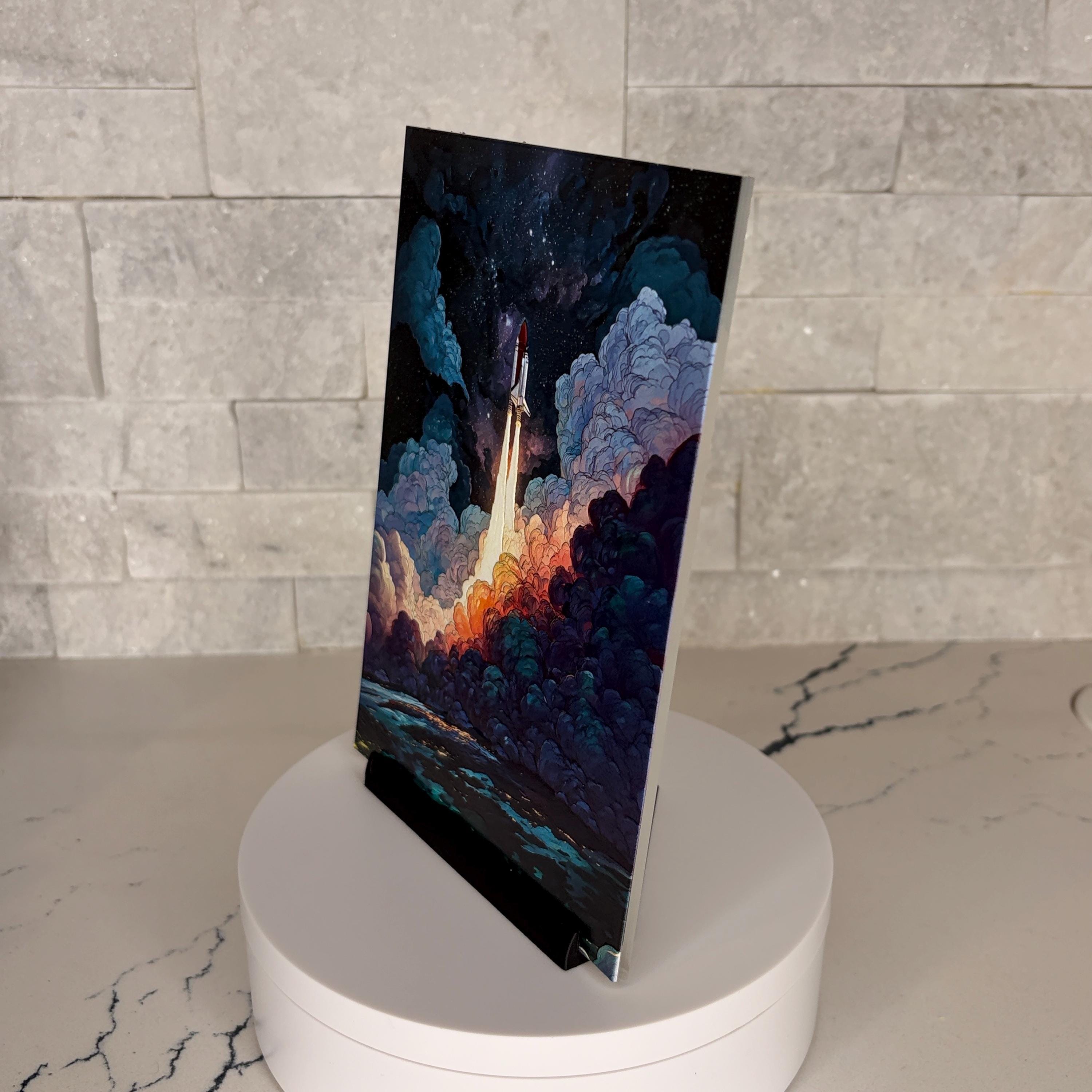 Textured Acrylic Space Shuttle Launch Artwork, NASA Inspired Rocket Display (5x7 Inch)