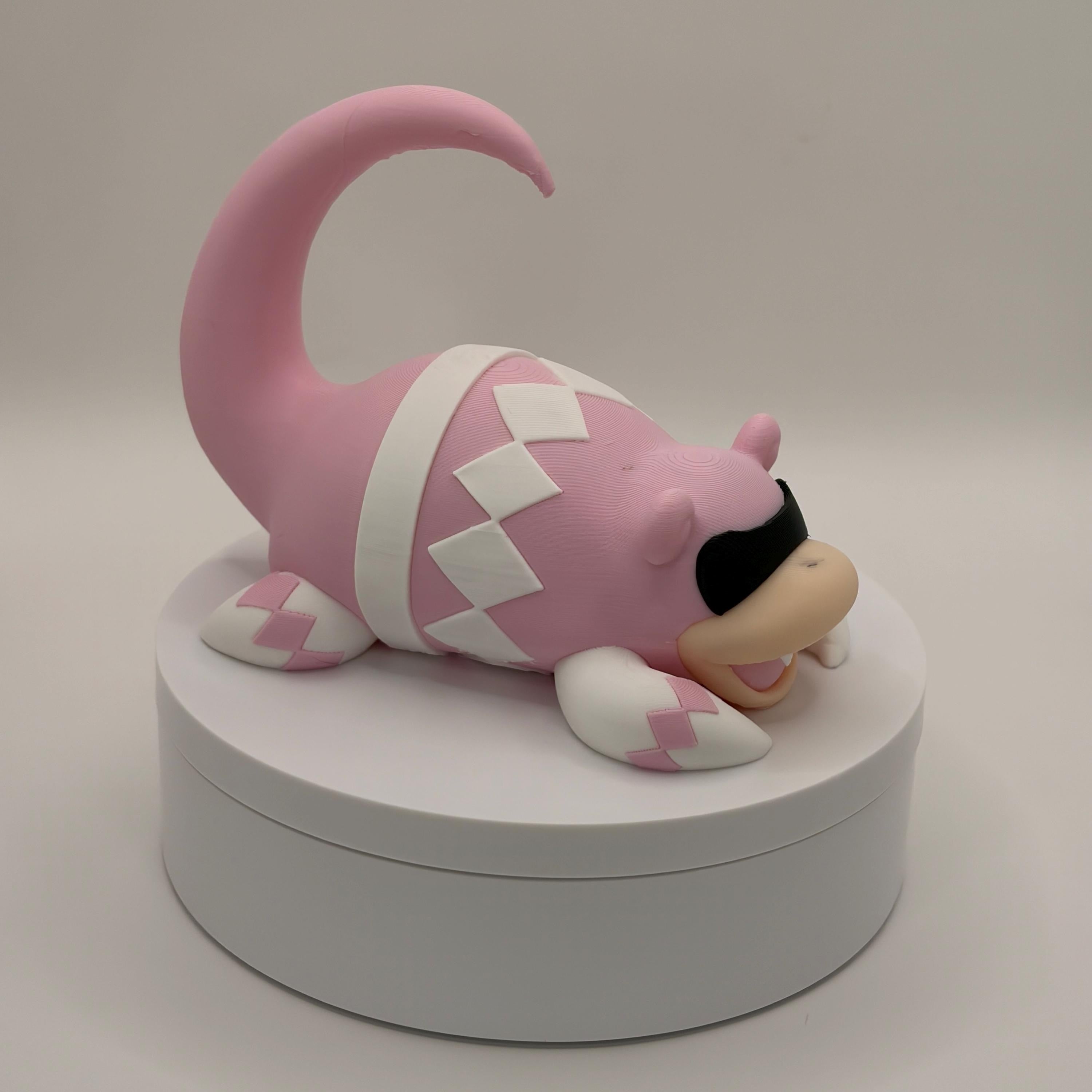 Pink Power Ranger Slowpoke Figurine, 3D Printed Pokemon Fusion, Cute Anime Collectible, Unique Gamer Gift - Licensed