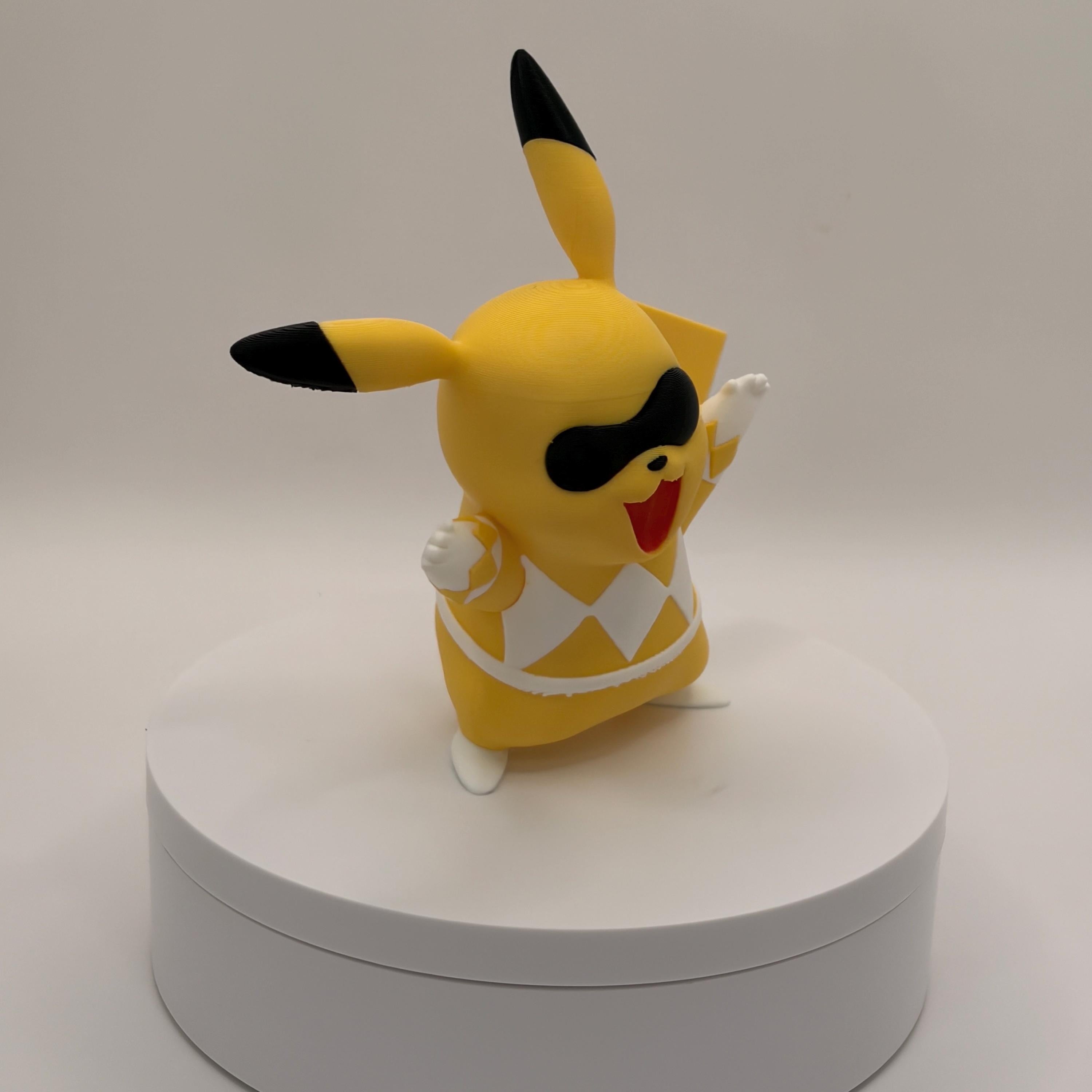 Yellow Ranger Pikachu Figure, Lightning Tail Desk Decor, 3D Printed Collectible - Licensed