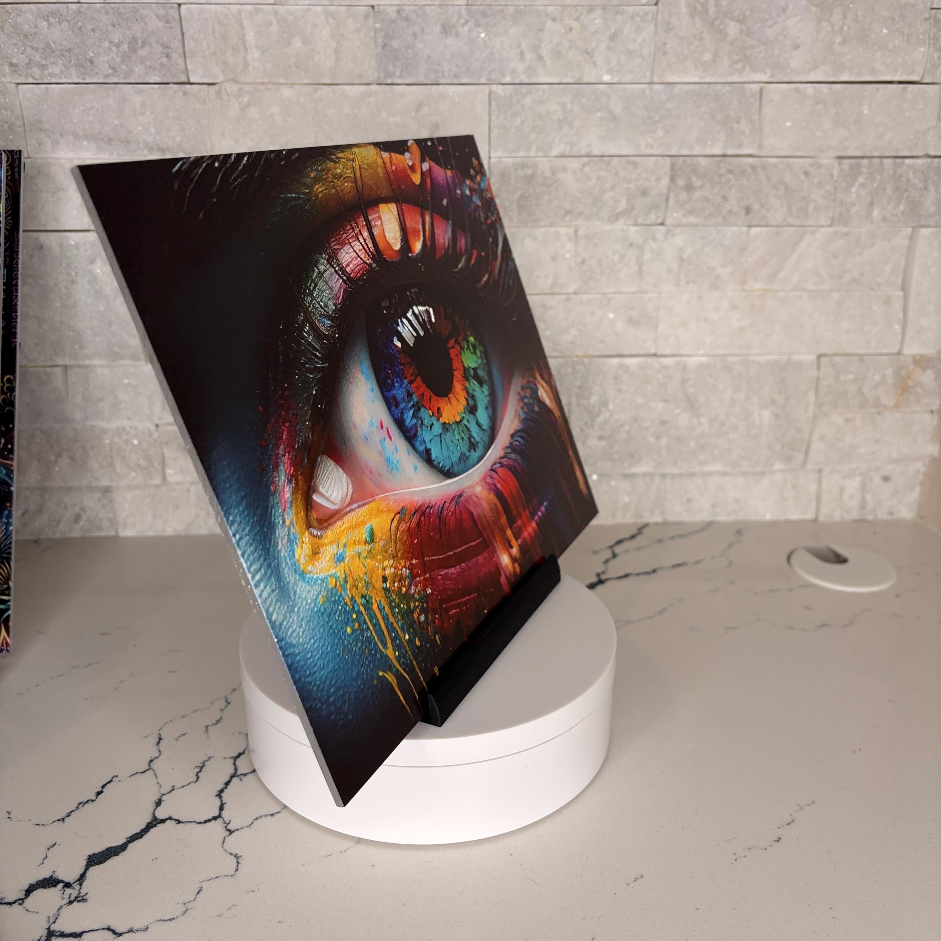 Rainbow Eye Acrylic Artwork, Textured UV Print, Modern Pop Art Decor