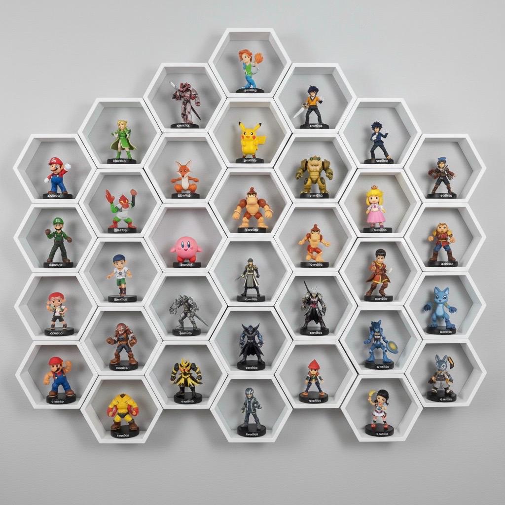 Hexagon Wall Shelf Display, Honeycomb Shelf, Amiibo and Figure Display