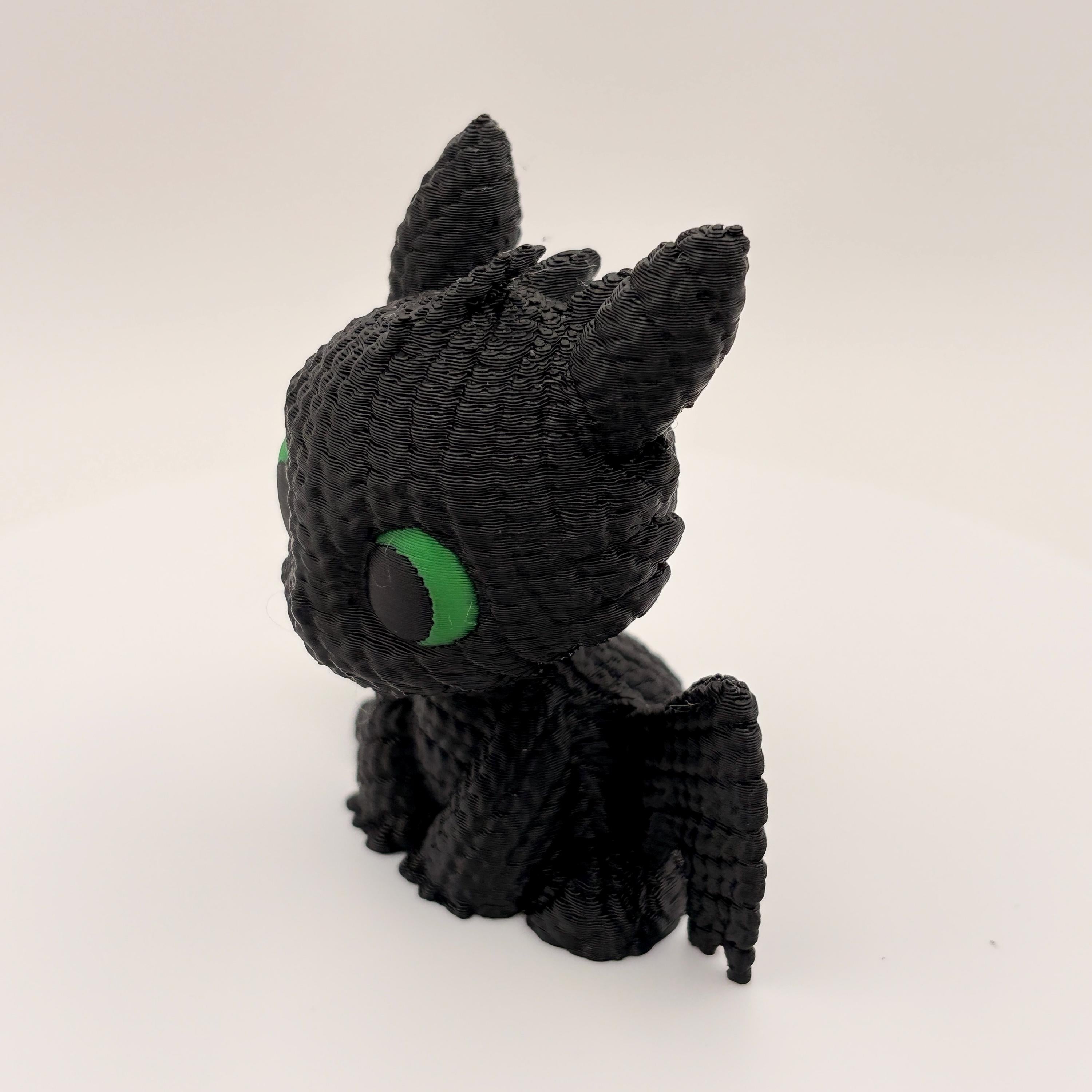 3D Printed Mini Dragon Figure, Night Fury Inspired, Desk Decor