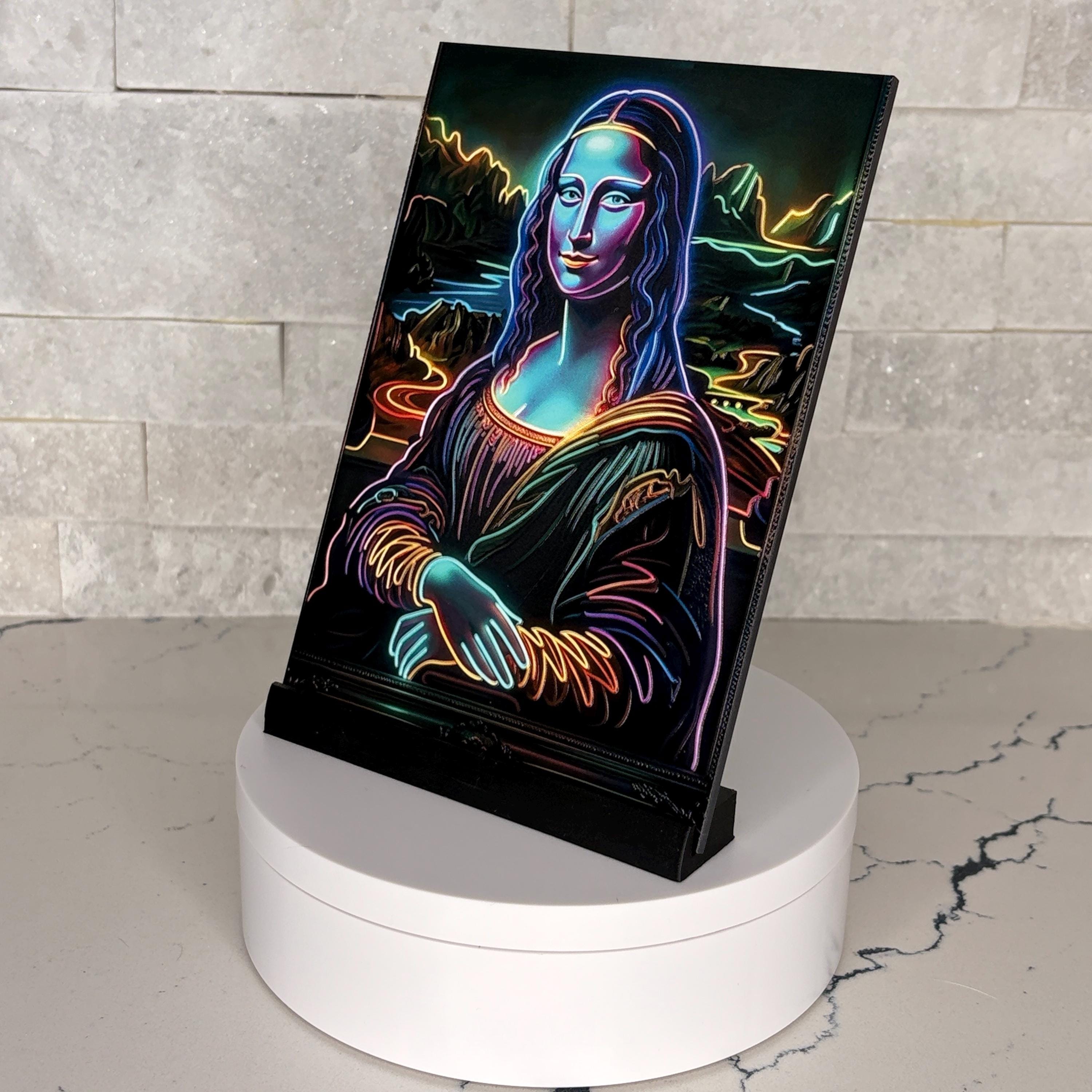 Neon Mona Lisa UV Art, Raised Textured Print, Modern Renaissance Wall Decor