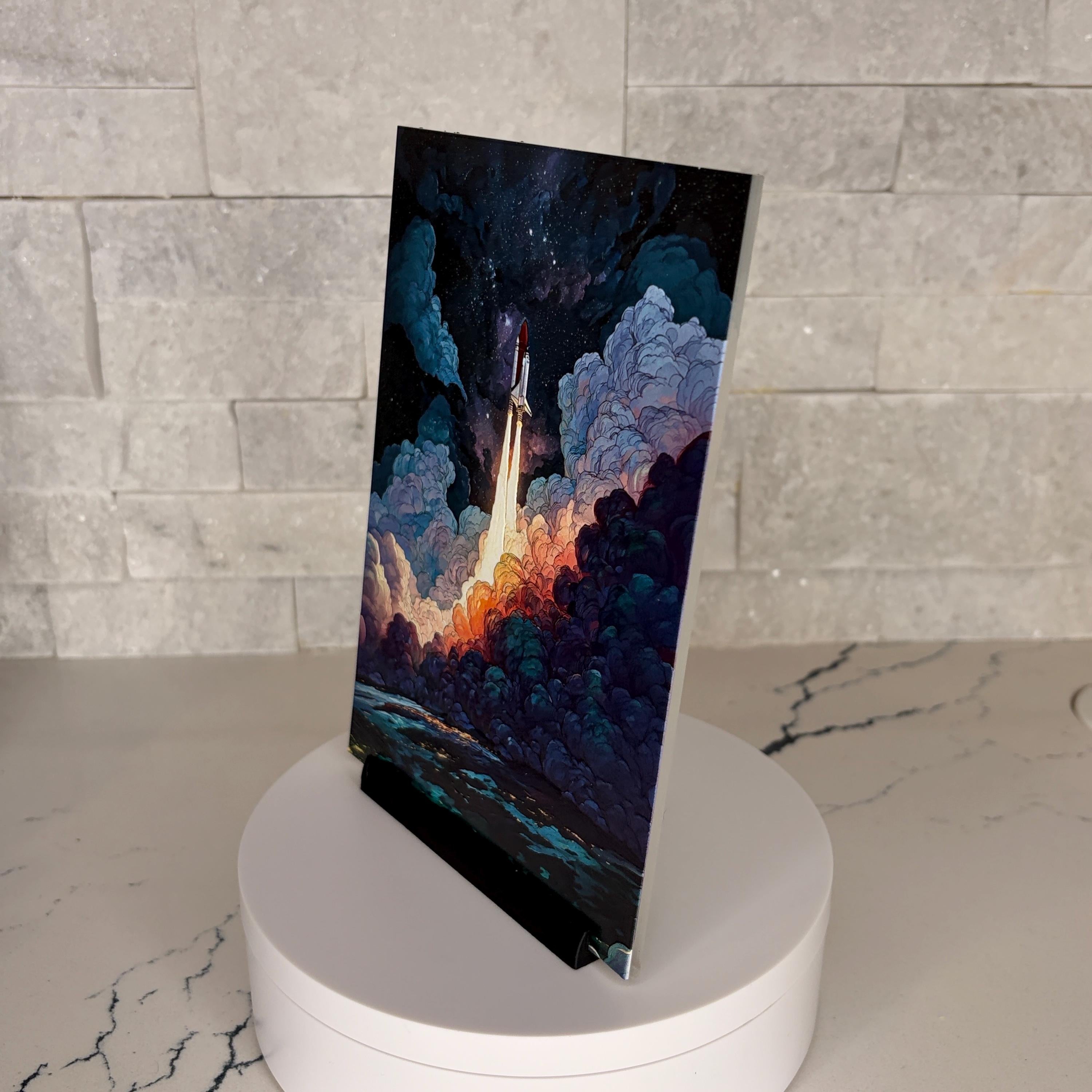 Textured Acrylic Space Shuttle Launch Artwork, NASA Inspired Rocket Display (5x7 Inch)