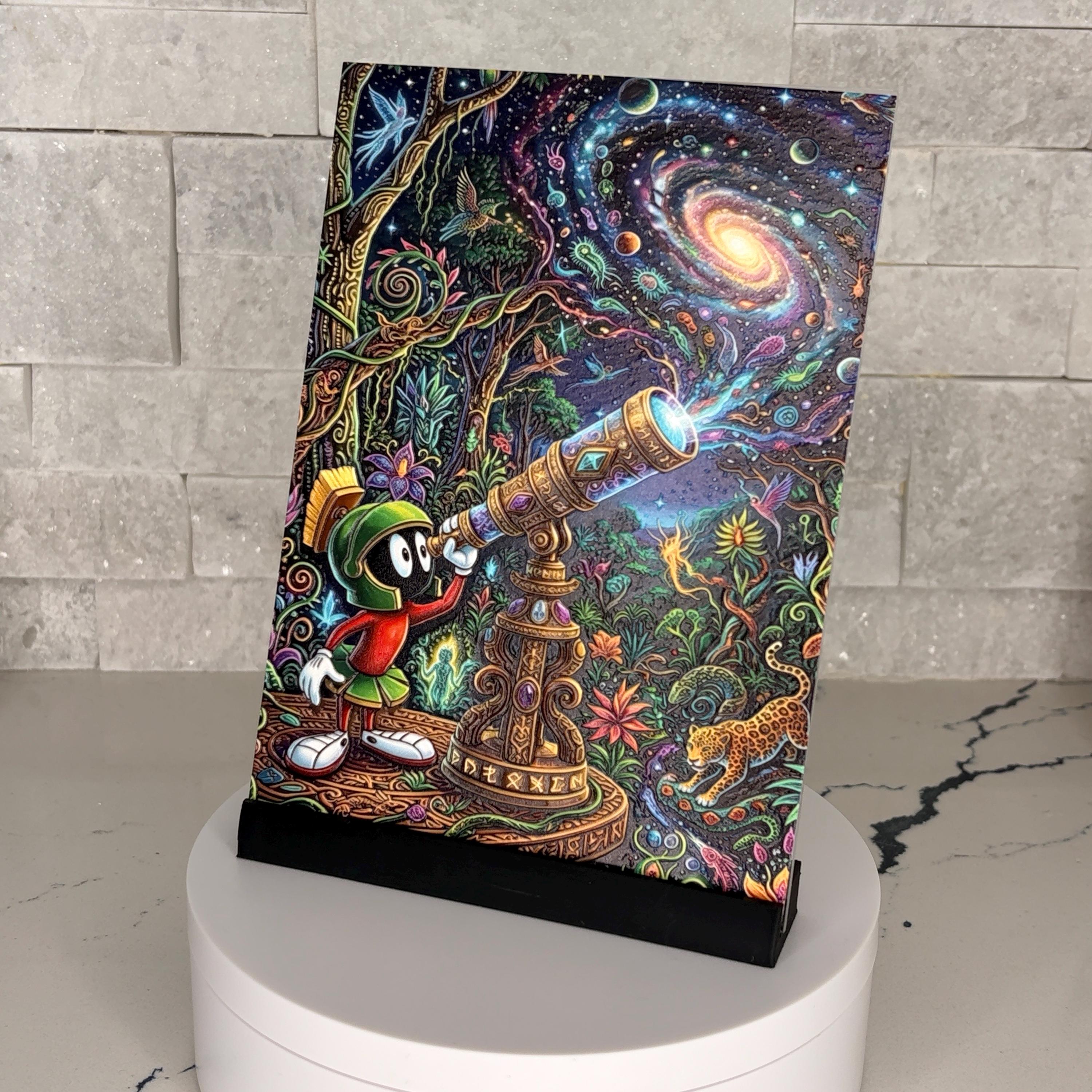 Marvin the Martian Cosmic Telescope Textured Acrylic Artwork, Psychedelic Space Galaxy Plaque
