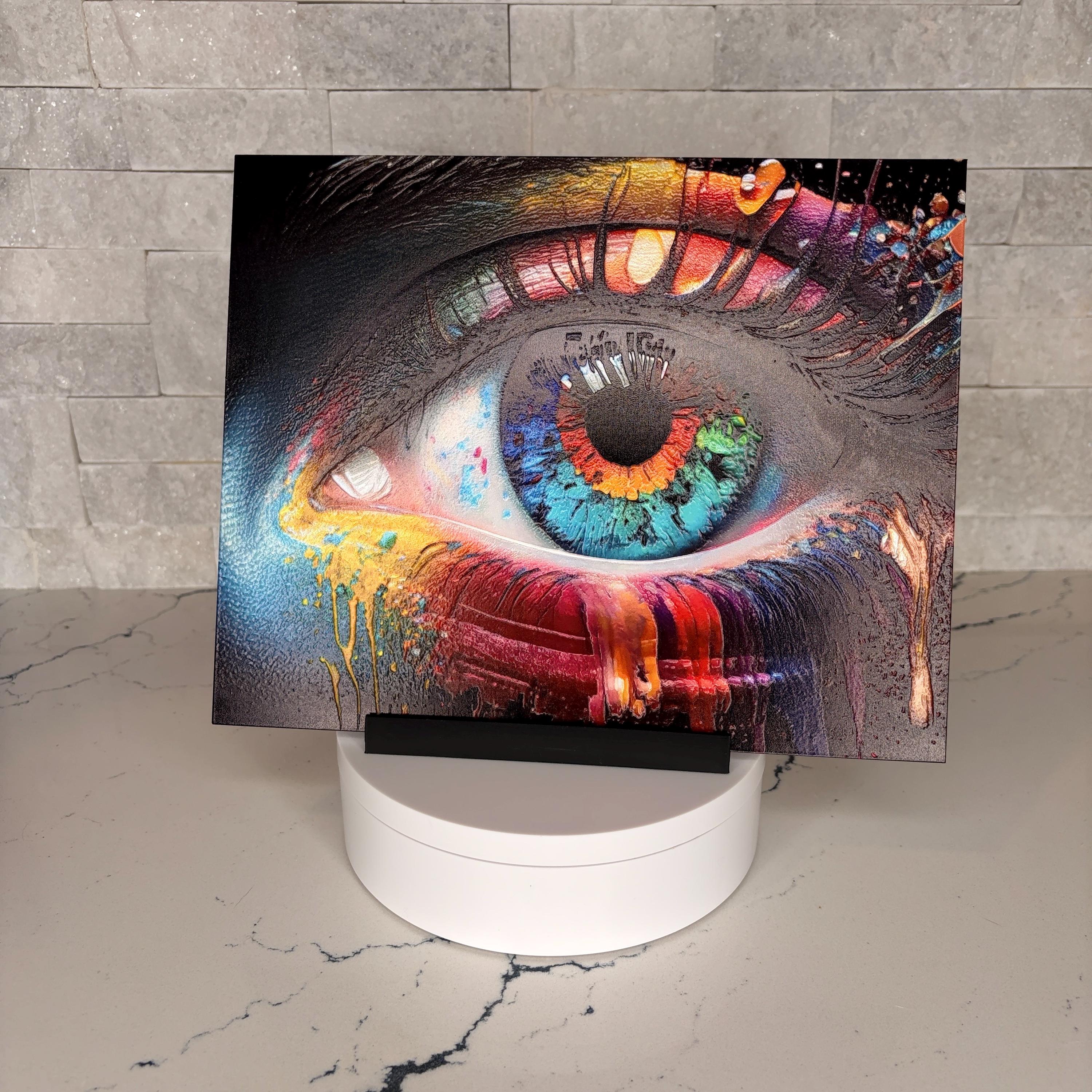 Rainbow Eye Acrylic Artwork, Textured UV Print, Modern Pop Art Decor