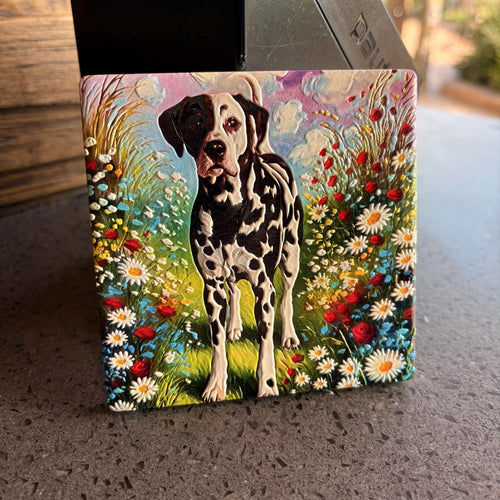 Dalmatian Dog Art Tile, UV Printed Ceramic Coaster, Colorful Pet Portrait Decor